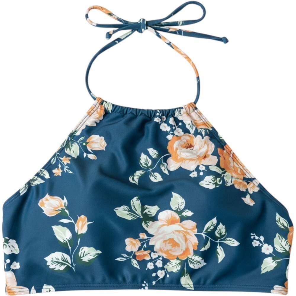Naggoo Padded Swimsuit Top L Women's Size Small Blue Floral Halter Bikini